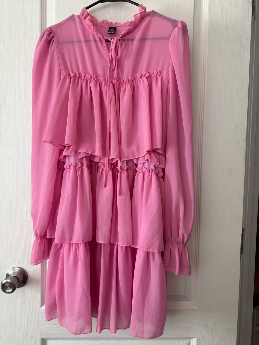 SHEIN Pink Ruffle Tiered Mini Dress